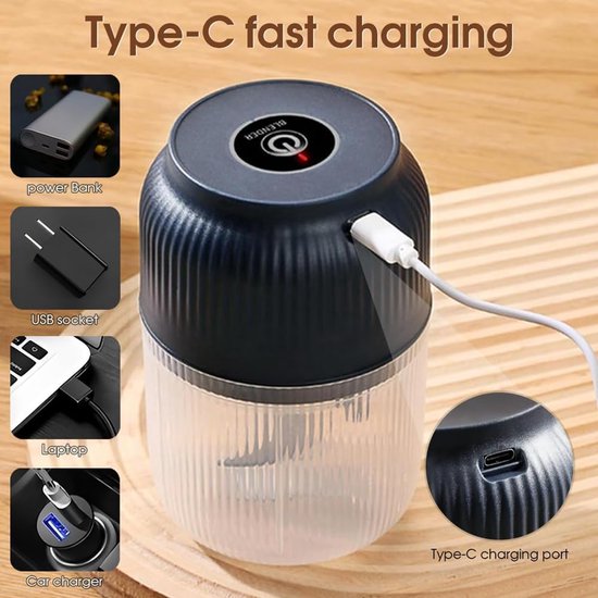 Mini Keukenmachine - Elektrische Hakker - Snel Ingrediënten Snijden - Draadloos USB Opladen - Compact Formaat - Zilver — afbeelding 2