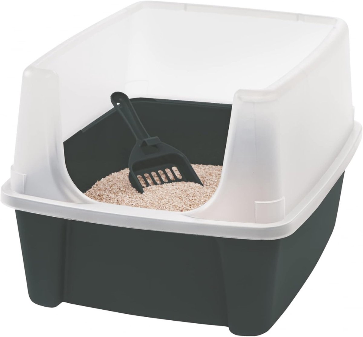 SVN®Open Kattenbak - Kattenbak met Rand - Kattentoilet Met Schepje - Grijs - 49cm x 38cm x 31cm