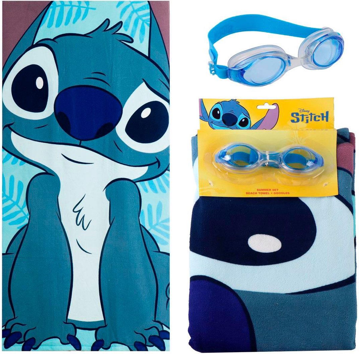 Disney Stitch Strandlaken met Zwembril – Handdoek Zwemset Kind – Strand Zwembad – Meisjes Jongens