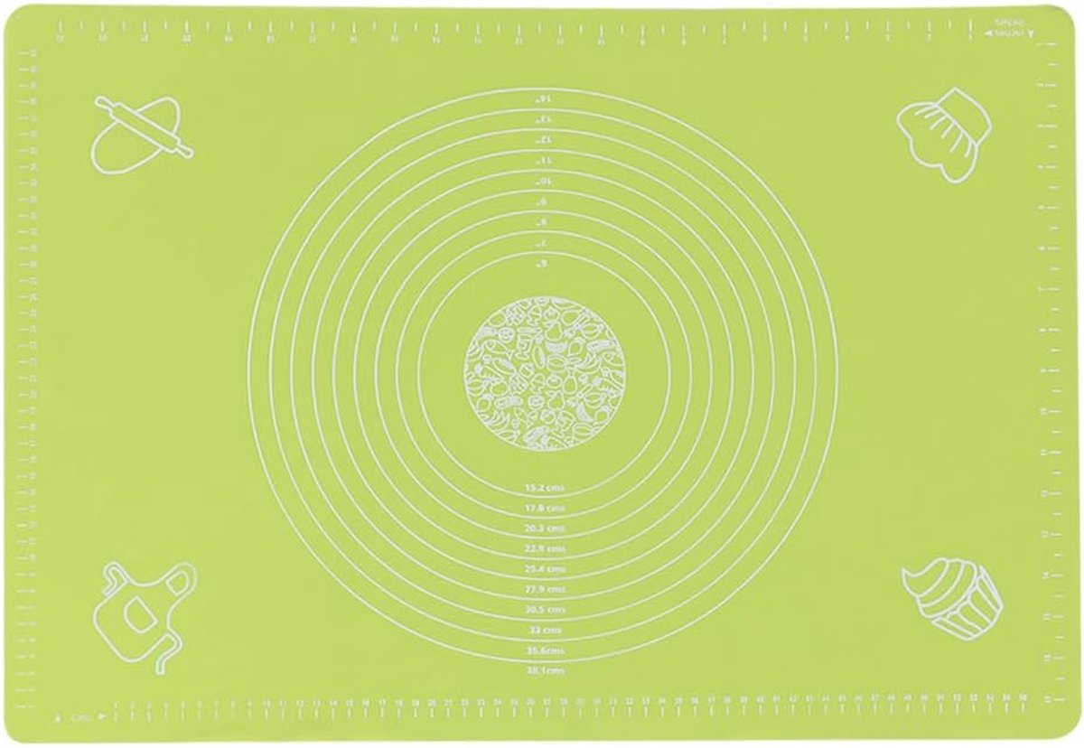 Bakmat met Schaal - Deegmat Siliconen - Bakken en Koken - Hoge Temperatuur Bestendig - 64x45cm - Blauw Groen