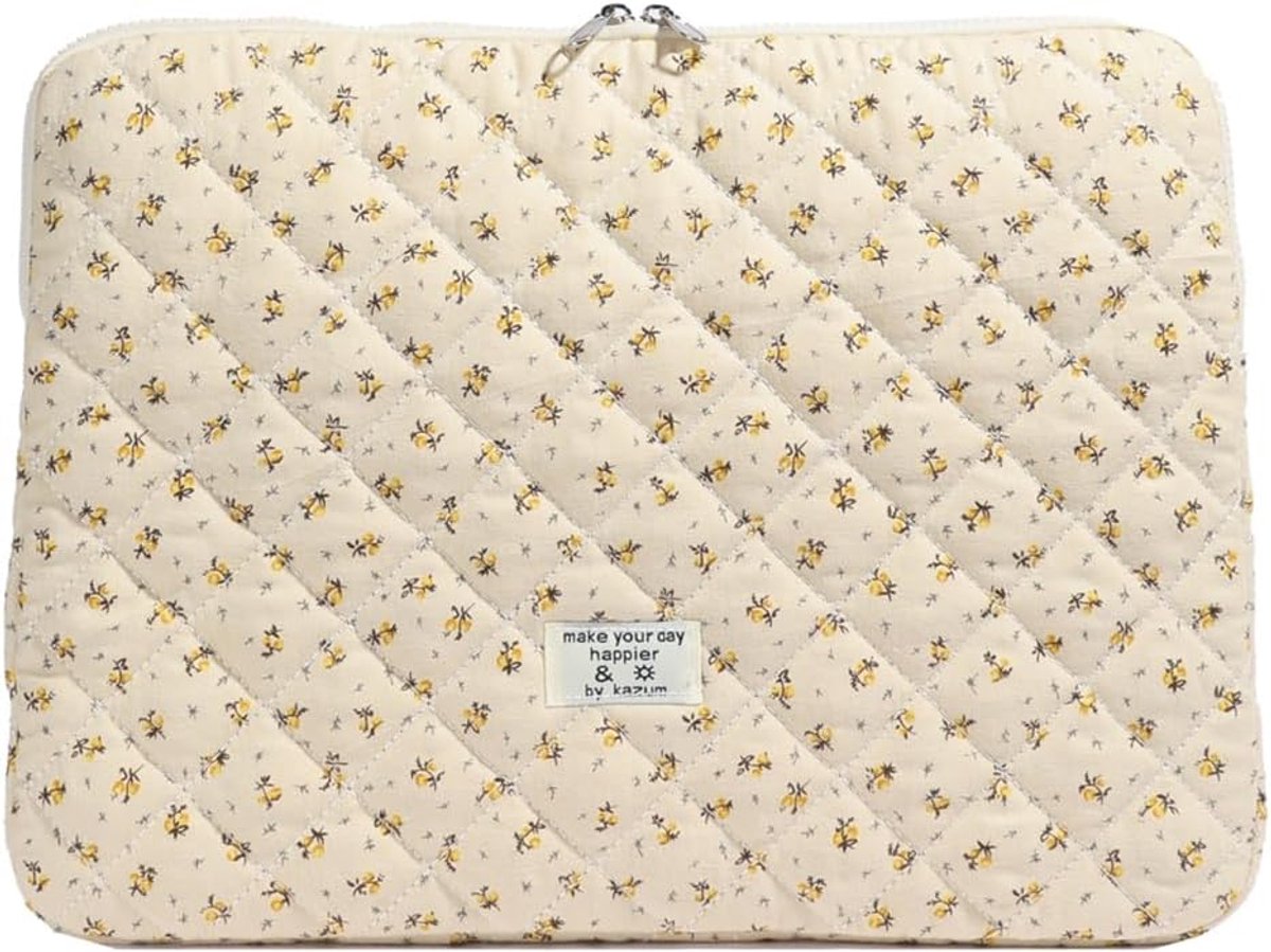 Laptop Hoes - Notebook Sleeve - Veilig Vervoeren - Gewatteerde Bescherming - 11-15 Inch - Geel Bloemen