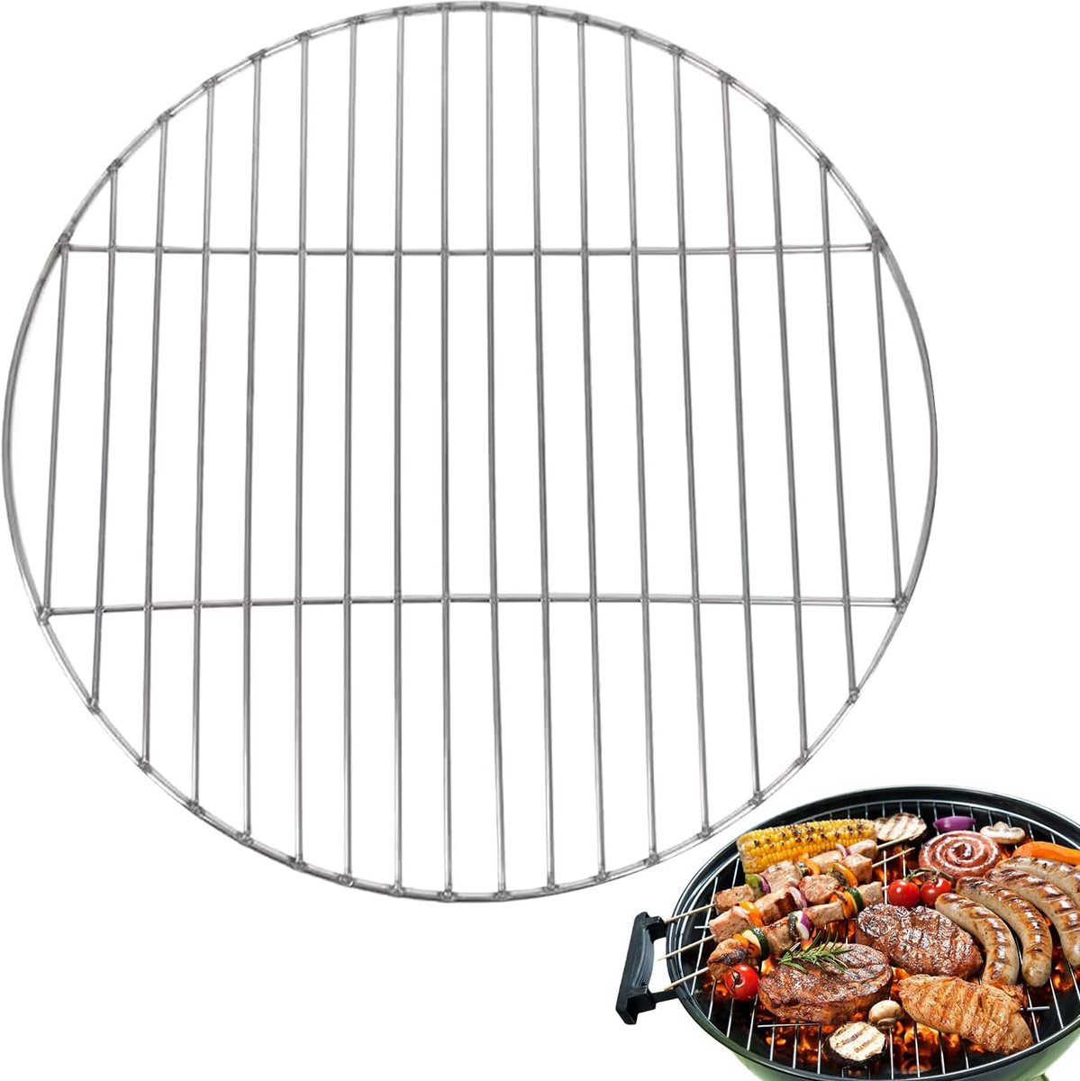 Grillrooster Rond - Barbecue Bakplaat - Buiten Koken - Roestvrij Staal - 34 cm Diameter