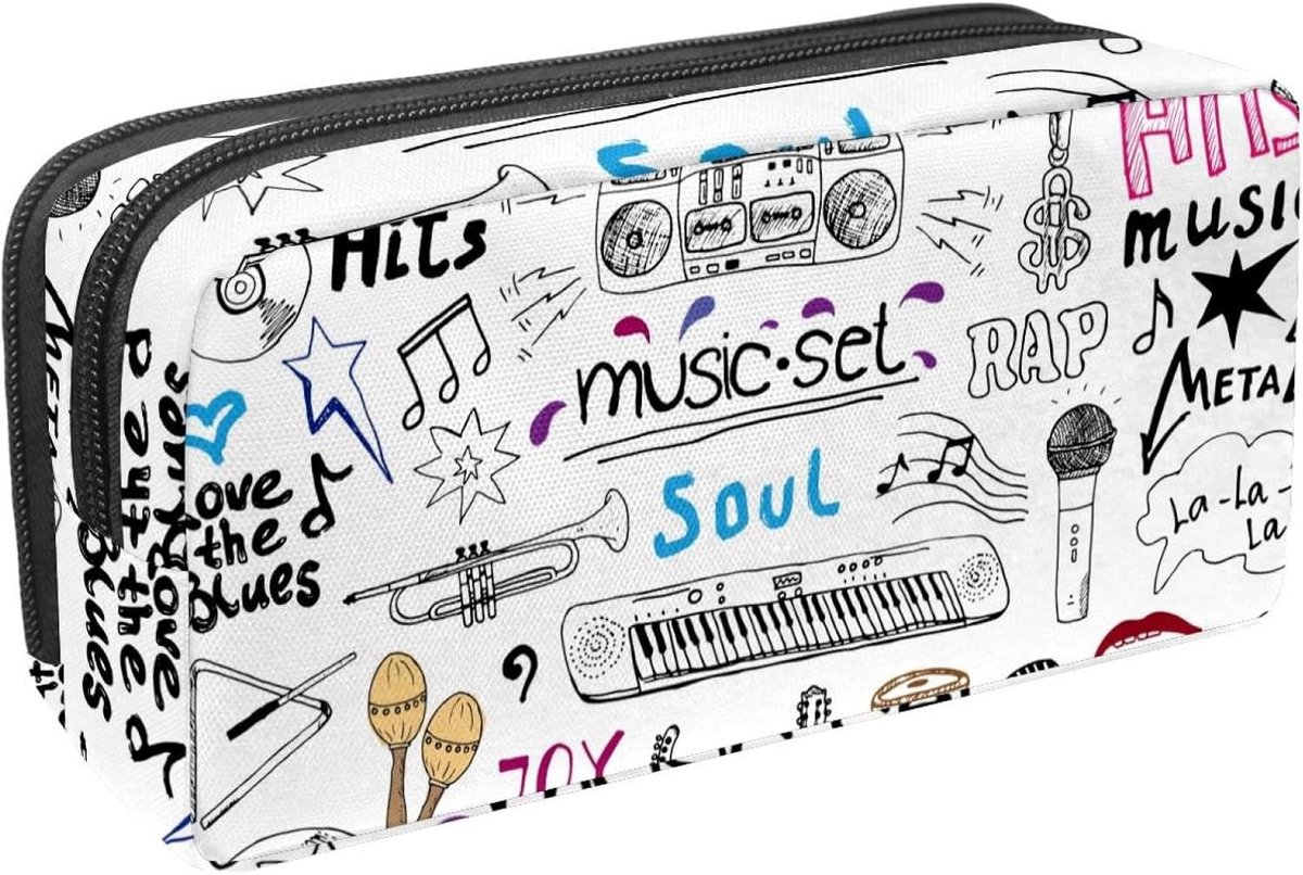 Pennentas Organizer - Etui Tas - School Kantoor - Stijlvolle Muziekprint - 21x10x6cm - Meerkleurig