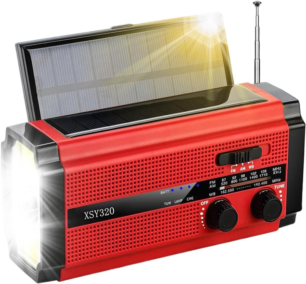 Noodweer Radio - Zonne-energie Radio - Kamperen Noodsituaties - Grote Accu Zaklamp - 17x5x7.5cm - Rood
