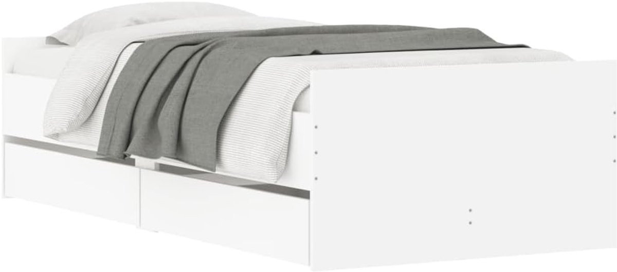 Eenpersoons Bedframe - Slaapkamer Meubel - Opbergen en Slapen - Met Geïntegreerde Laden - 90x190 cm - Wit