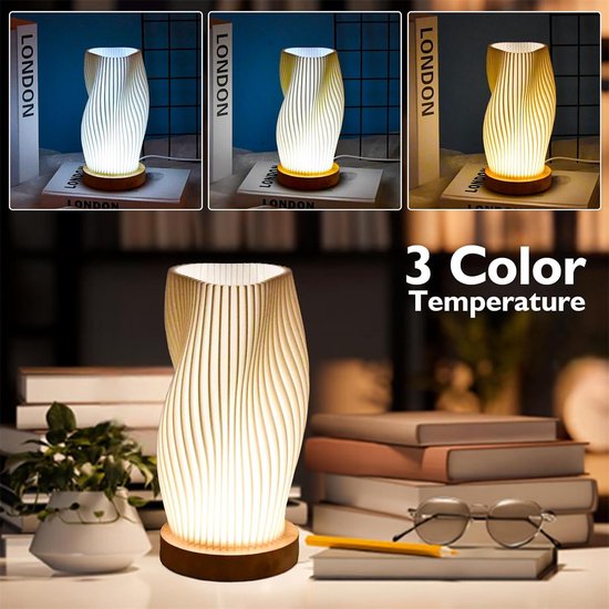 QTTVBTNA -Nachtlamp - LED Nachtlicht - USB-oplaadbare tafellamp - 3D-geprinte dimbare nachtlamp met houten voet, geschikt voor nachtkastjes in de slaapkamer, bruiloften, feesten, evenementen op het terras, binnen- en buitenlocaties - 11*20.5cm van QTTVBTNA — afbeelding 2