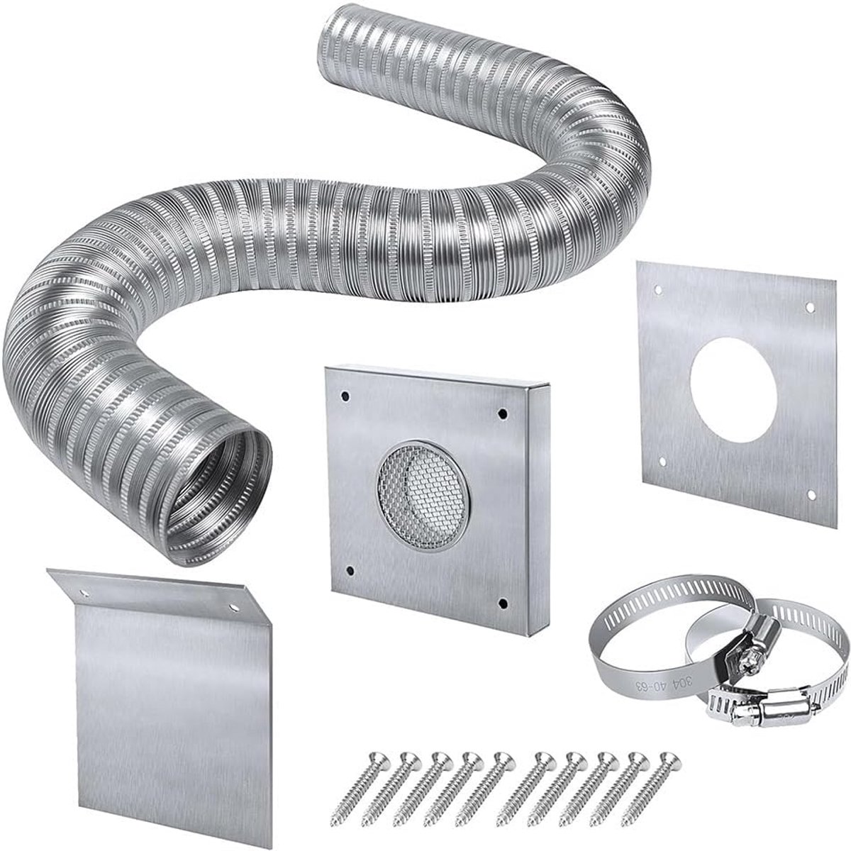 Luchtaanzuigset Pelletkachel - Flexibele Ontluchtingsbuis - Verse Lucht Toevoer - Inclusief Klemmen - 2 x 60 mm - Zilver