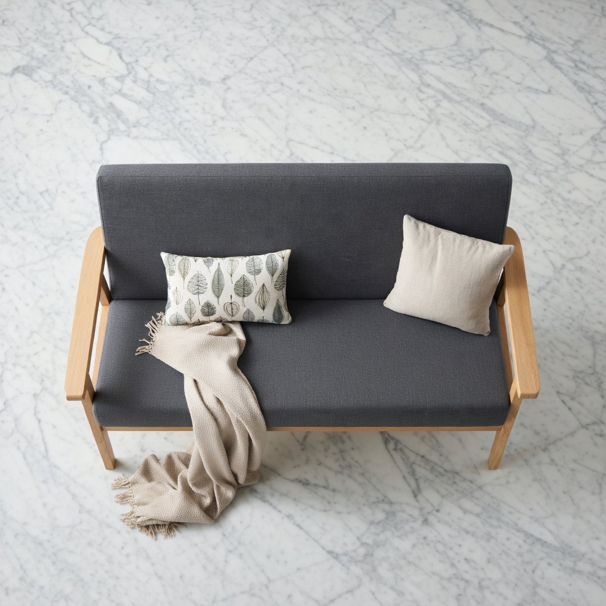 Nordic Comfort 2-zitsbank – Modern Scandinavische Linnen Bank – Compacte Loungesofa voor Woonkamer, Slaapkamer, Kantoor – Donkergrijs – Robuust Houten Frame – 113 x 67 x 75 cm House&Garden
