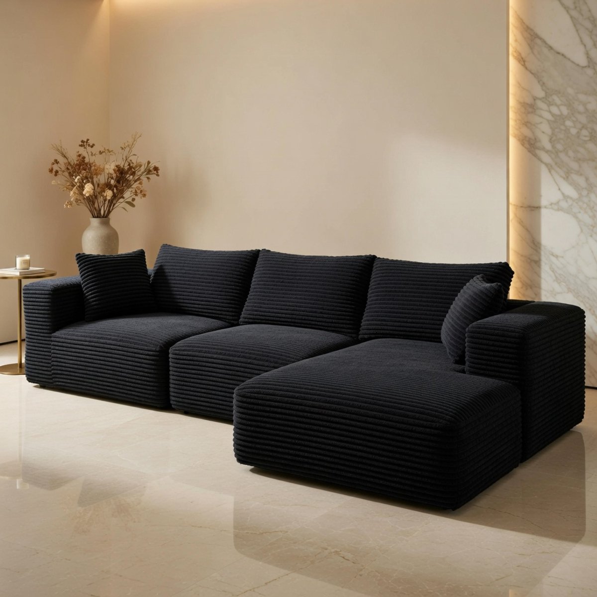 Luxe 3-Zits Loungesofa Corduroy - Moderne Bank met Loungebreedte en Rechte Ligzijde, Bruin, Comfortabele Zithoogte 39 cm, Zachte Stof 370 g/m², Inclusief Kussens, Anti-Slip Onderkant House&Garden