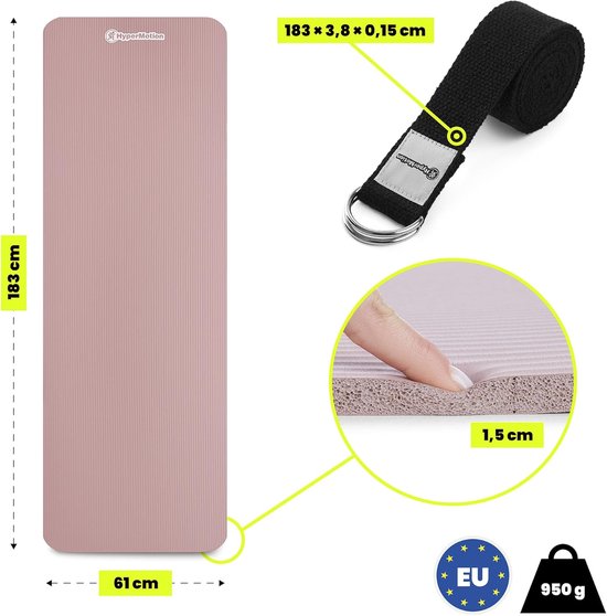 Yogamat Extra Dik - Fitnessmat Pilates - Comfortabele Training - Antislip Dubbel Oppervlak - 183x61x1.5 cm - Oudroze van Yogamat — afbeelding 4