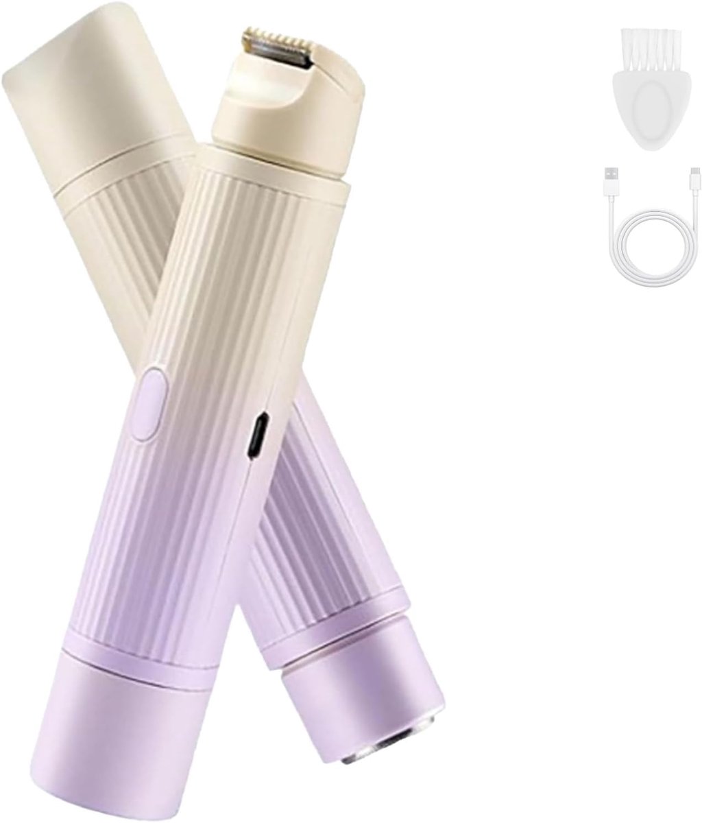 Elektrische Ladyshave - Damesontharder Trimmer - Gezicht Lichaam - Dubbelkop Nat Droog - 15.5 cm Compact - Paars