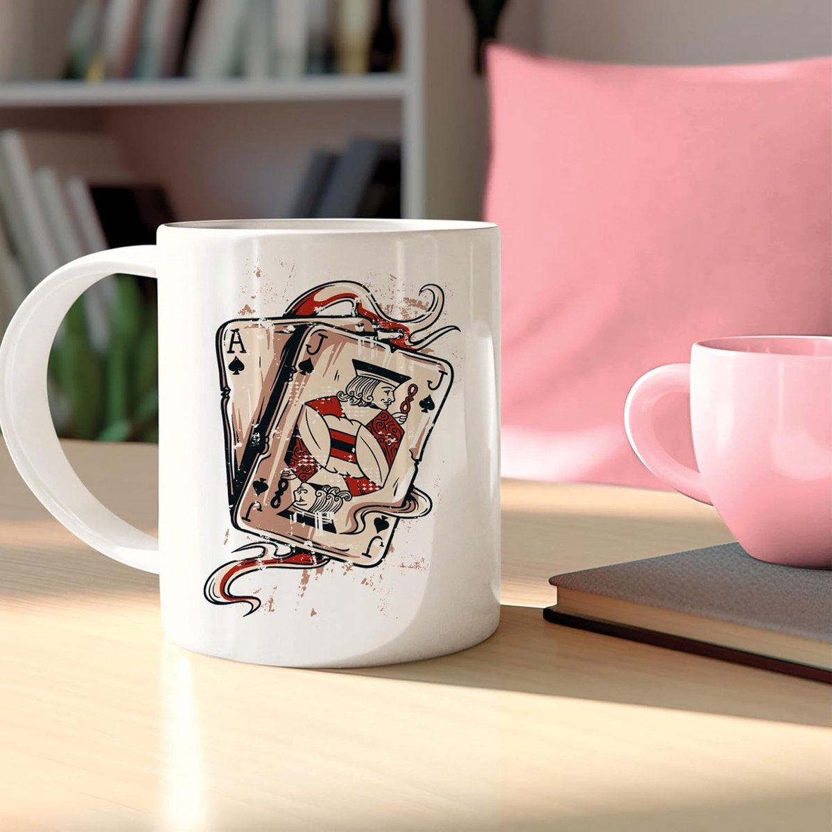Poker Mok - Texas Hold'em Cup - Koffie Thee - Hoge Afdrukkwaliteit - 320 ml - Wit