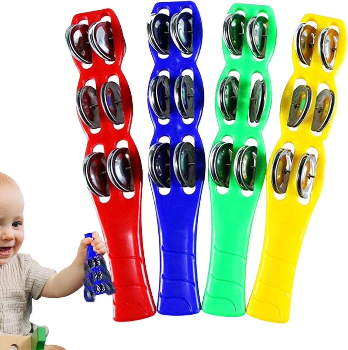 Handheld Jingle Stick - Muziek Rammelaar - Muziek Maken - Set van Vier - 5x26cm