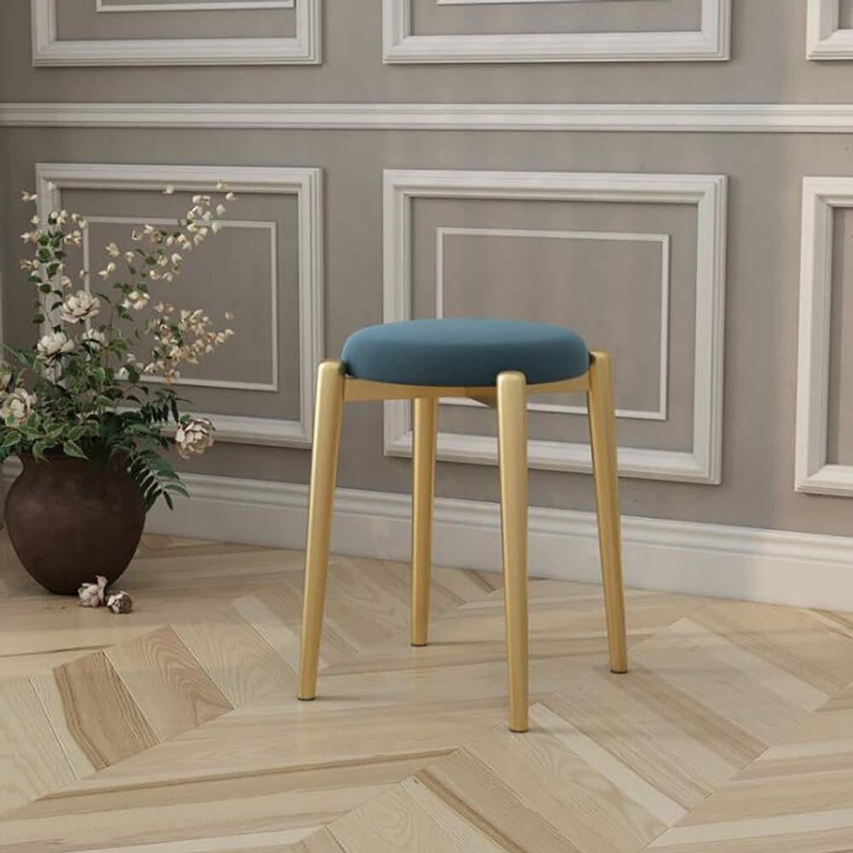 Ronde Poef - Voetenbank Kruk - Zitcomfort Verhoging - Hoge Veerkracht Spons - 35x35x46cm