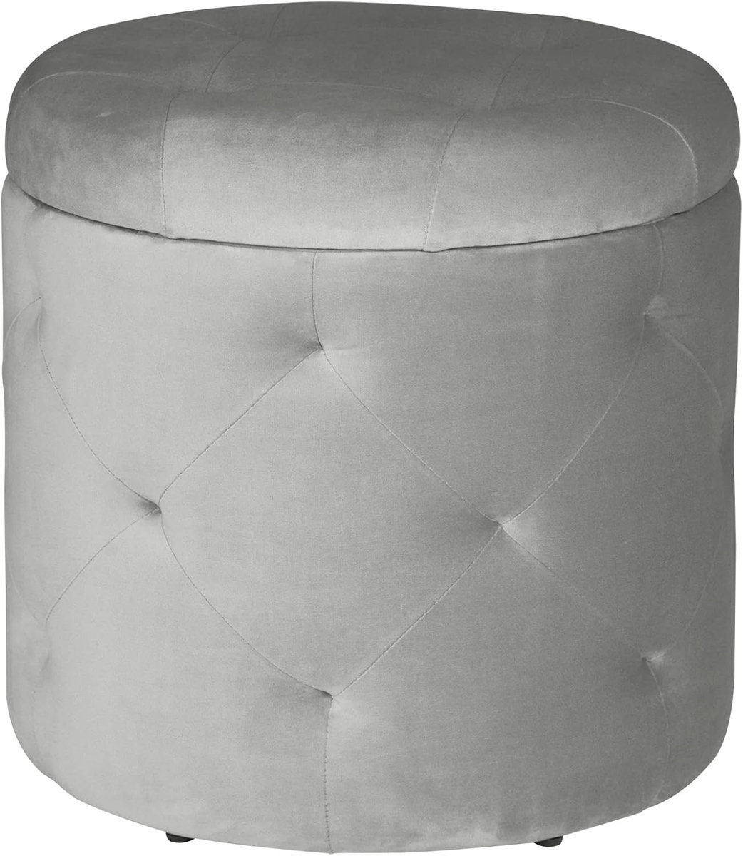 Voetenbank Zitpoef - Opbergkruk - Ontspannen Zitten - Grote Opbergruimte - 39.5 x 39.5 x 40 cm - Roze Lichtgrijs Grijs