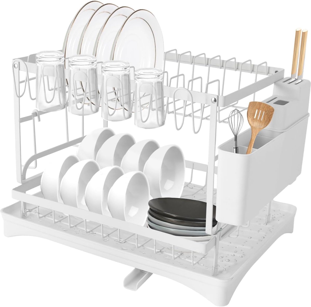 Afdruiprek servies - Keukenrek - Vaat drogen - 2-traps ontwerp - 42x30x29 cm - Wit