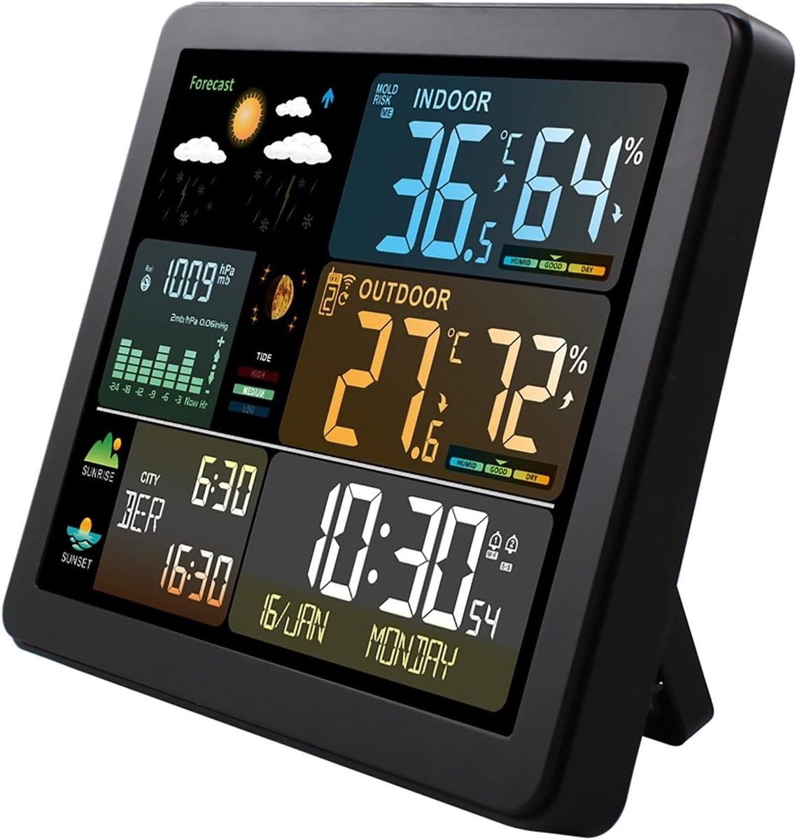 Weerstation met Klok - Weerklok Thermometer - Binnen Buiten - Groot Kleurenscherm - 17cm Breed
