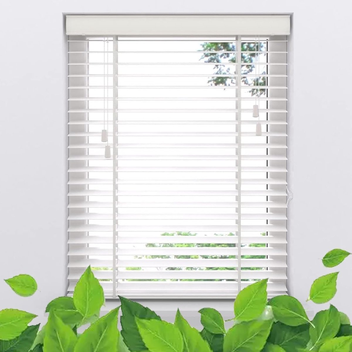 Houten Jaloezieën - Raamdecoratie Gordijnen - Privacy Verduistering - Snoerloos Bedienbaar - 50cm tot 135cm Breed - Natuurlijk Hout