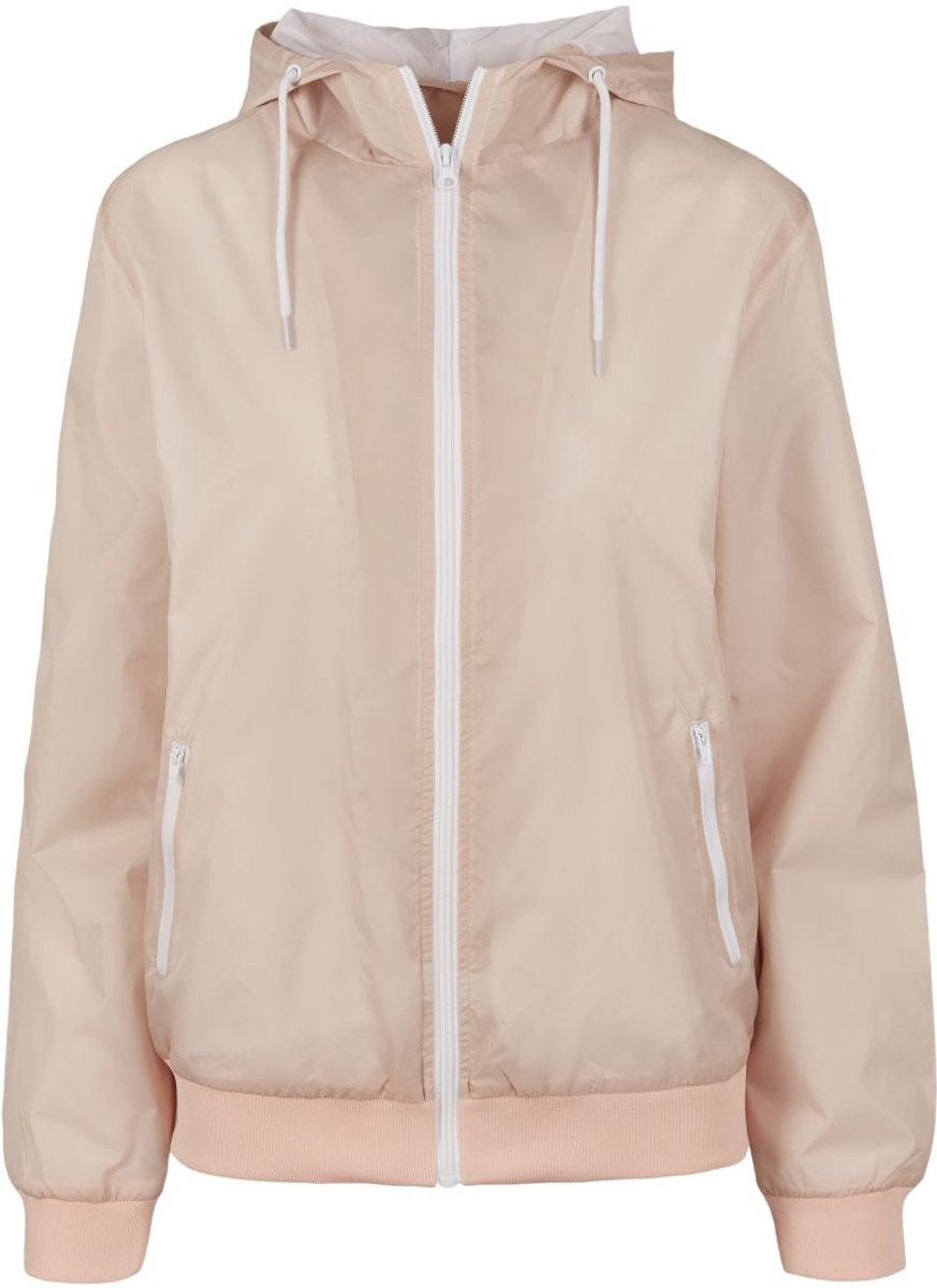 Build Your Brand - Windrunner Dames Hoodie met Rits - Light Pink/White maat L