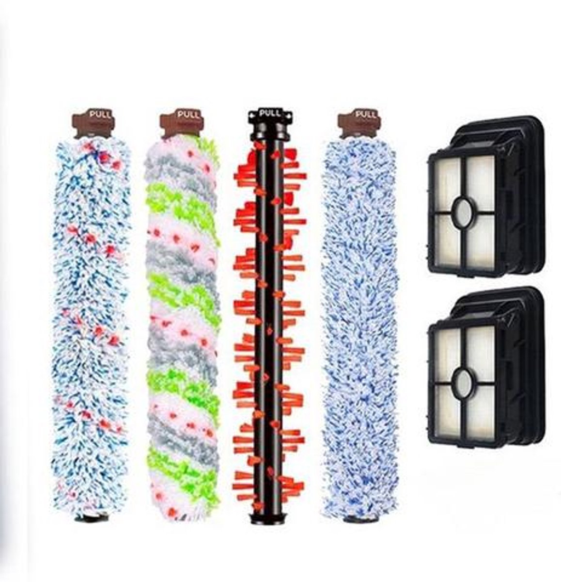 Set - geschikt voor Bissell vloerschrobbers van de 1e, 2e, 3e, 4e en 5e generatie - 1 multifunctionele borstel - 1 houten borstel - 1 dierenborstel - 1 tapijtborstel - 2 filters