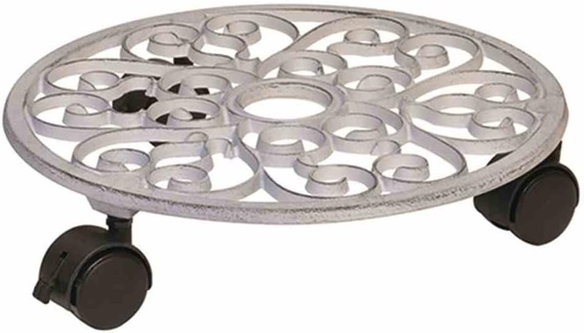 Plantentrolley - Bloementrolley - Planten Verplaatsen - Gietijzeren Constructie - Ø 29 cm - Wit