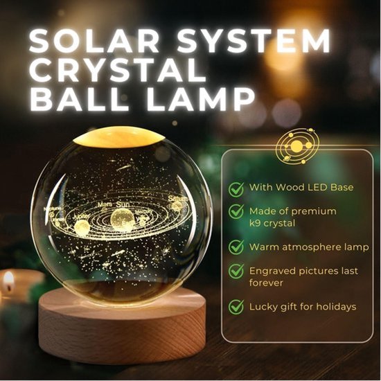 3D Galaxy Crystal Ball Night Light- 6 CM Solar System Lamp-Custom Crystal Photo Night Lamp-3D Glass Ball Light-Bedroom Decor Crystal Lamp van Merkloos — afbeelding 3