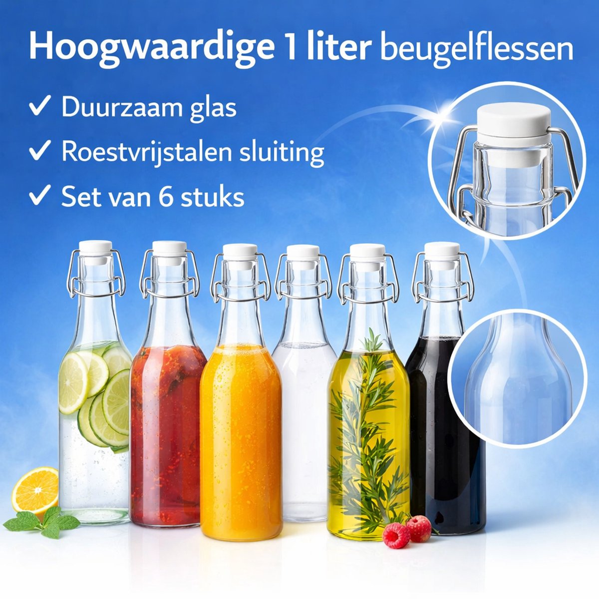 2.160 ml beugelfles, opening: beugelsluiting | Potdeksel transparant 2.160 ml beugelfles, opening: beugelsluiting | Potdeksel transparant
