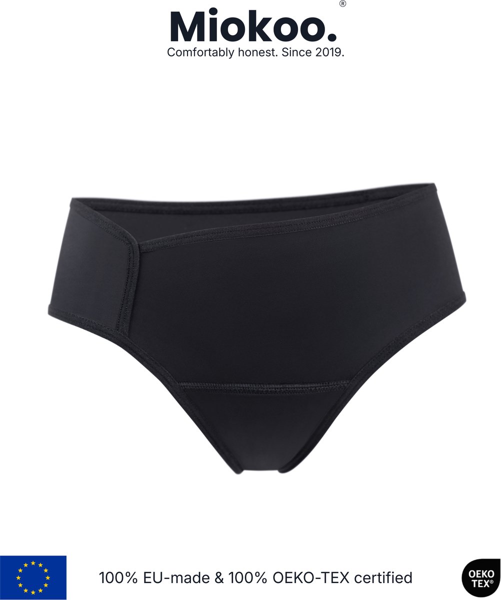 Miokoo® FE Hipster Elegant Zwart – Tijdloos Comfort & Blijvende Kwaliteit – 100% EU-gemaakt - Oeko-Tex® Gecertificeerd (cert: 25.04.090) – ook verkrijgbaar in rood – XXS tot 3XL – sneldrogend, zacht als een 2e huid ook de elastieken