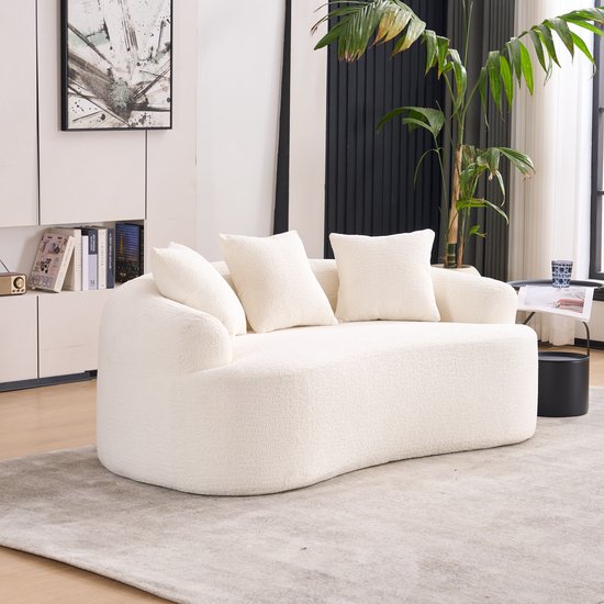 HAUSS SPOLE Sofa - Canapé courbé 3 places - Design compact avec trois coussins - Pour coin, studio et petit espace de vie - Chenille Blanc