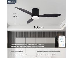Plafondventilator - LED Plafondventilator - Ø 106 cm - 4320 LM - 3000K/6500K - Dimbaar - 3 snelheidsinstellingen - Timer - Zomer - Zeer stil - Zwart