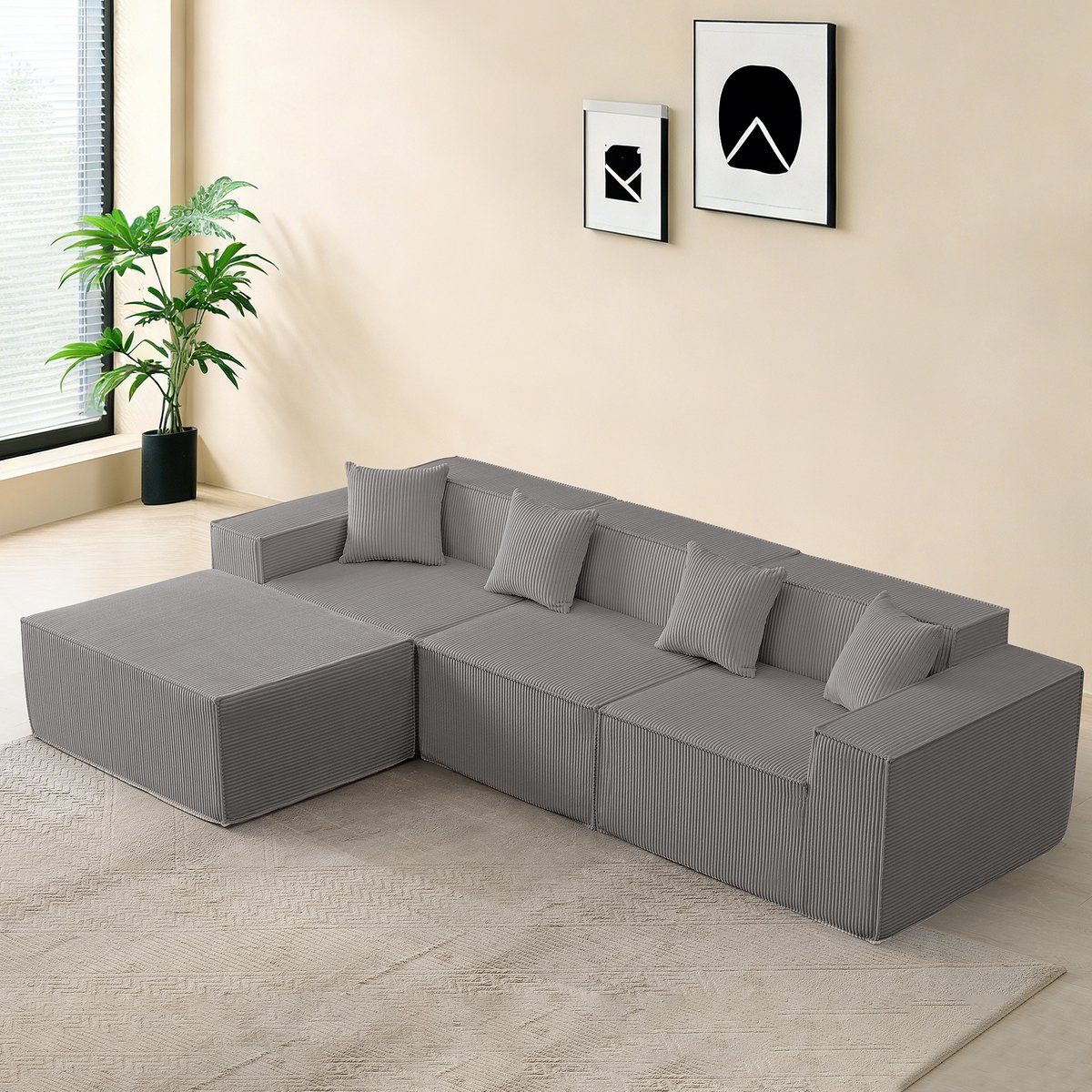 STILVORA Hoekbank 3-Zits - Modulaire L-Vorm Met Chaise Longue, Bekerhouder En Opbergtas -