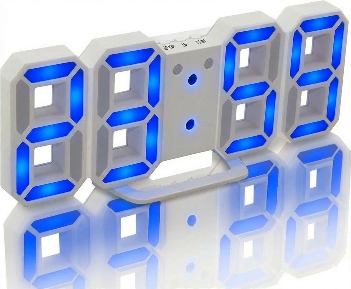 Digitale LED Klok Wekker met Blauw Licht - op USB (incl.) - Tafelklok voor Slaapkamer - Game Kamer - 24 x 9,4 x 1,7 cm - W1005BL - met Temperatuur, Datum en AM en PM weergave