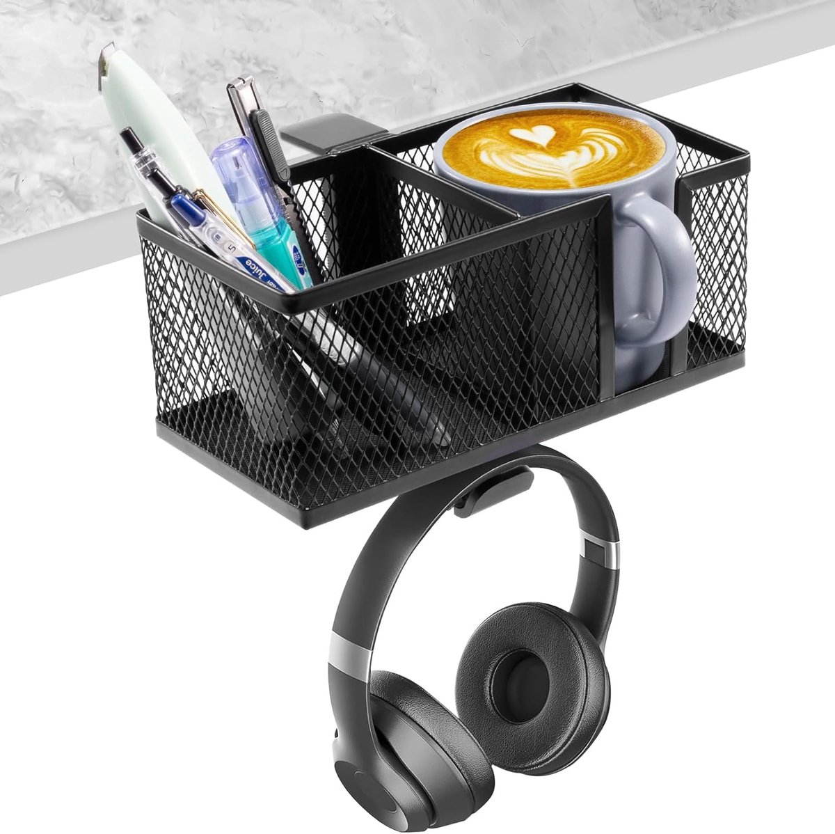 3-in-1 Headset Houder met Bekerhouder en Organizer - 360° Draaibaar Tafelaccessoire voor Thuiskantoor