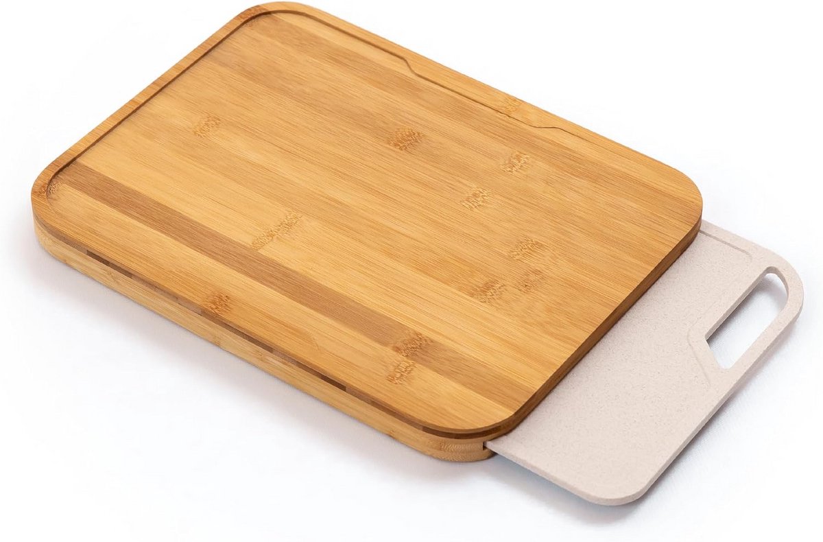 Set van 2 Bamboe en Rijstvezel Snijplanken met Antislip Voetjes en Sapgoot