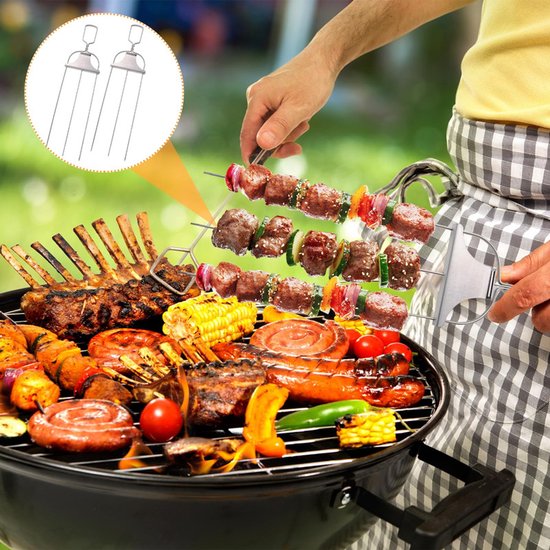 2 stuks - BBQ-vork - Barbeque grillspiezen - vleespennen - vleesspies - vleesvork - Marshmallow spiezen - BBQ accessoires - Geschikt voor vlees, kip, worst en groenten — afbeelding 3