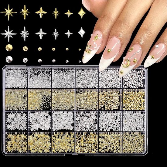 3D Nail Art Rhinestones - Gouden Nagel Charms - Rhinestones Champagne - 3D Stern Nagel Anhänger - diverse maten - Strass Steentjes - Diamantjes - Nagel Versiering - Nail Art - Nagel Glitters - Pailletjes - DIY Manicure Decoraties