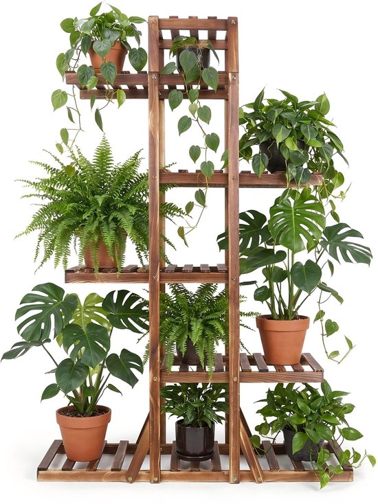 unho Houten Plantenrek met 6 Niveaus - 131cm - Bloementrap voor Binnen & Buiten - Duurzame Plantenstandaard - Decoratieve Bloempot Houder - Bruin