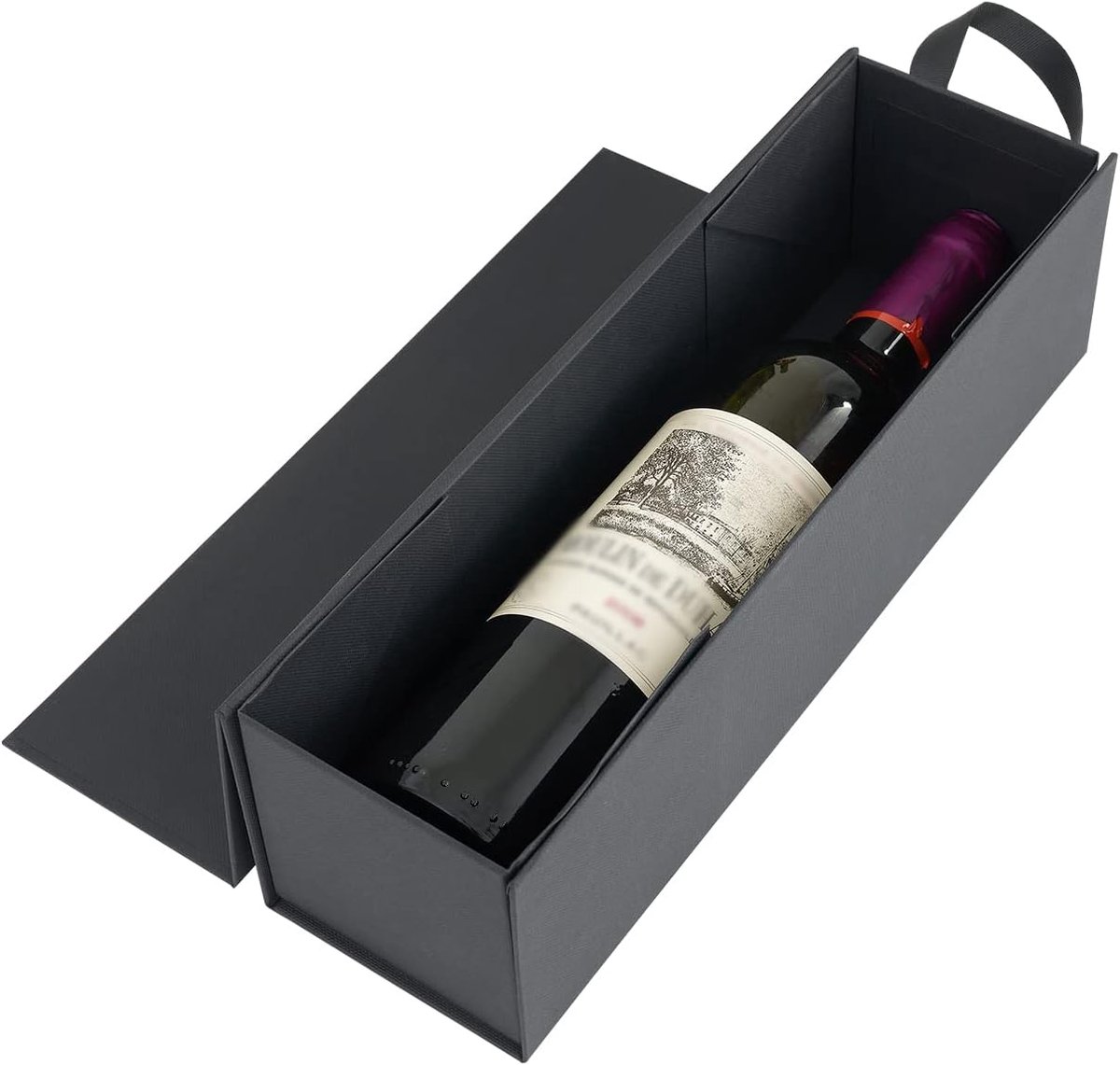 Luxe Zwarte Geschenkdoos voor Wijnfles met Handvat en Magnetische Sluiting