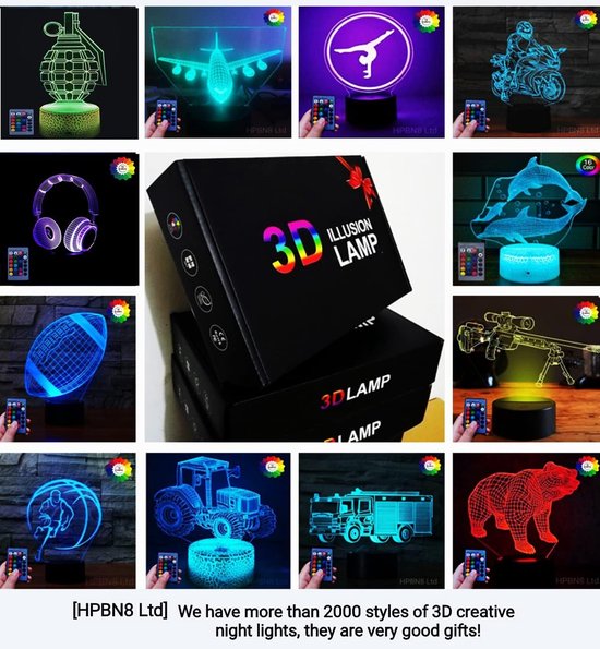 3D Handbal Nachtlampje met Afstandsbediening - 16 Kleuren LED Tafellamp voor Jongens en Meisjes — afbeelding 2
