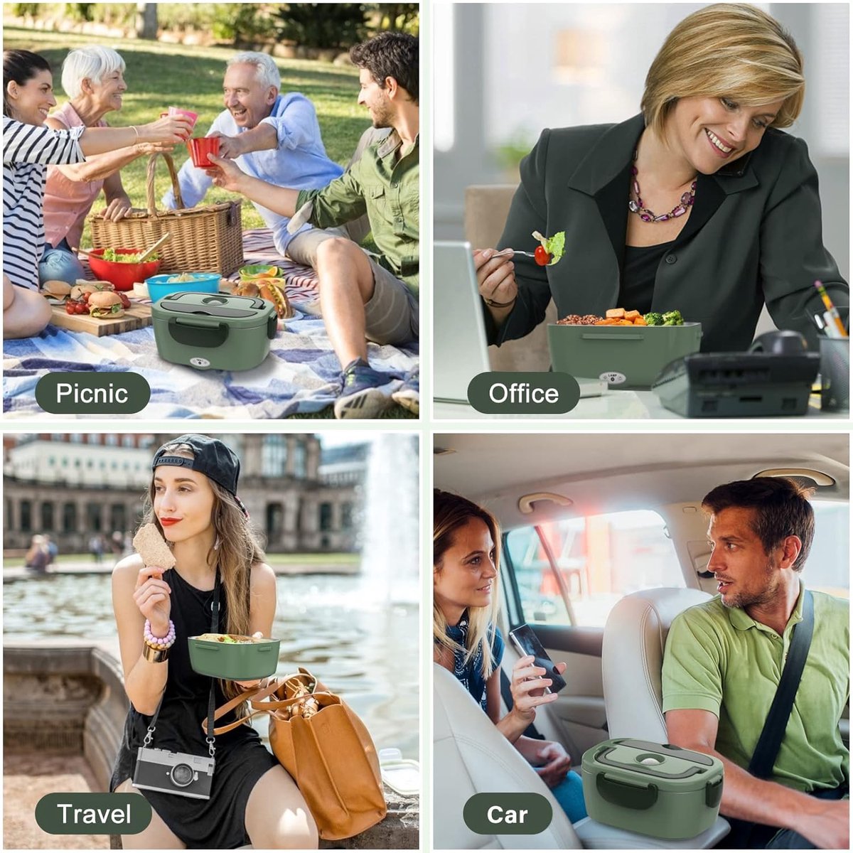 Elektrische Lunchbox - 100 W - 3-In-1 Draagbare Verwarmde Lunchbox - Uitneembare Roestvrijstalen Broodtrommel - 12 V/24 V/220 V - Geïsoleerde Warmtebox voor Auto - Vrachtwagen, Kantoor - met Geïsoleerde Tas — cadeau in Kookcadeaus - foto 5