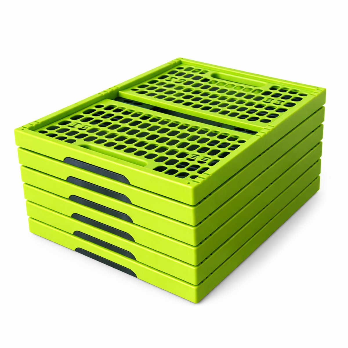 Vouwkratten – Vouwkrat – Boodschappenkrat – Inklapbaar – Stapelbaar – Set van 6 stuks - 32 Liter – Zwart/Groen