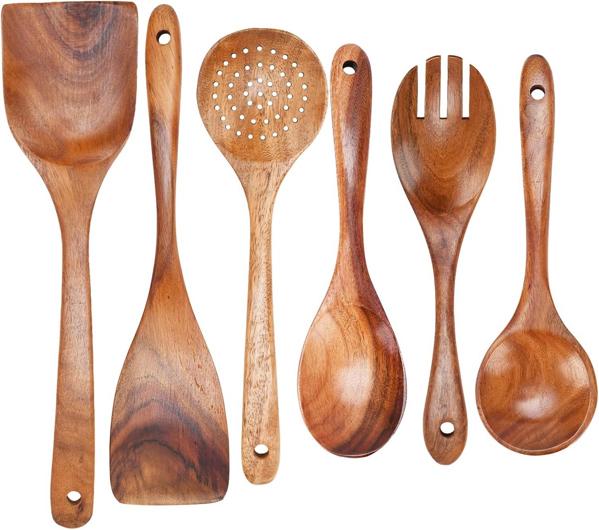 Houten Lepelset (6-delig) - Hittebestendig Kookgerei met Comfortabele Grip