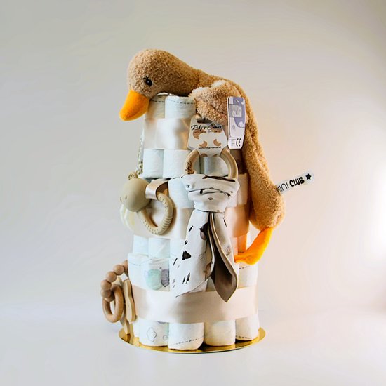 Luiertaart - Beige - eend knuffeldoek - gender neutraal - geboorte - kraamcadeau - babyshower - baby - jongen - meisje - boy - girl - Pampers van Merkloos — afbeelding 3