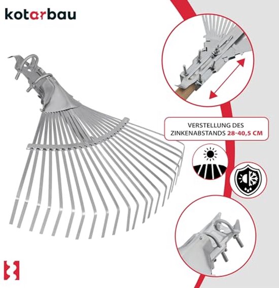 KOTARBAU® Tuinhark, Bladhark, Staal, 28x40,5 cm, Zilver, Verstelbare, Bladbezem, zonder Steel, Metalen Hark, Stevige Hark, Robuust Tuingereedschap, voor Gras en Bladeren van Merkloos	 — afbeelding 4
