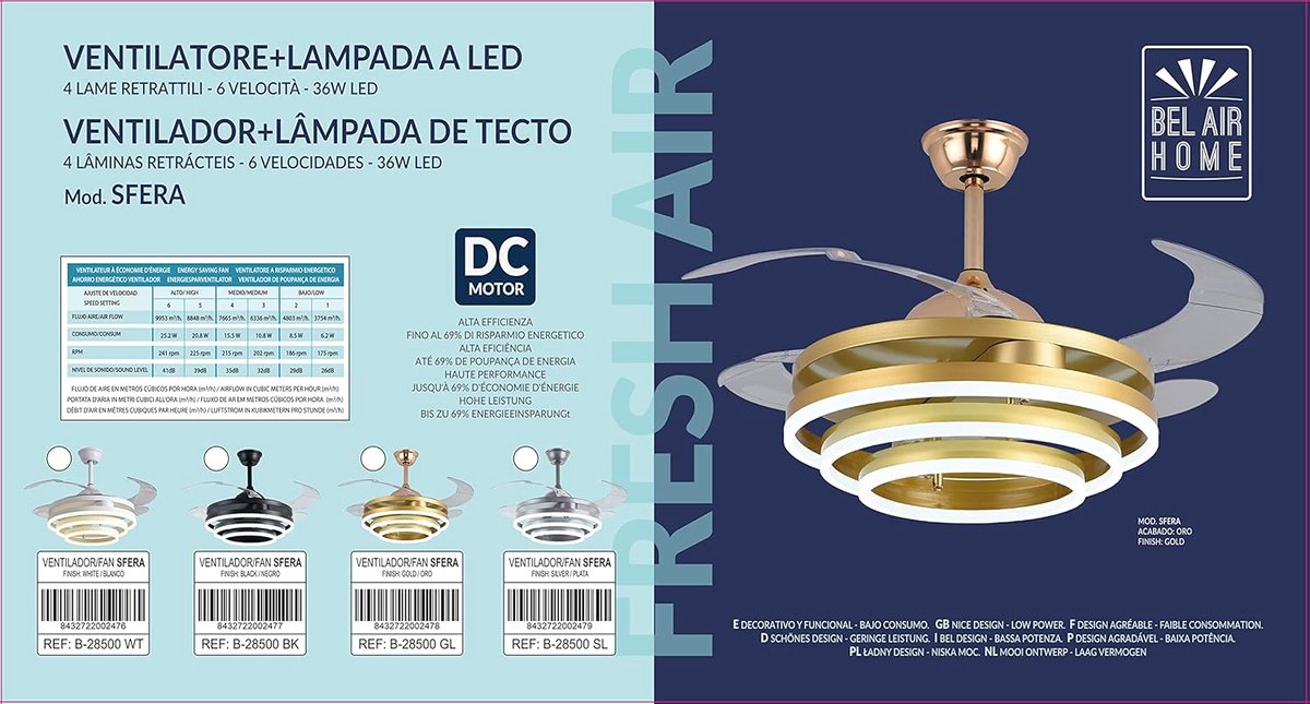 Plafondventilator met DC-motor en Drie Verstelbare LED-Lichtringen thumbnail 6