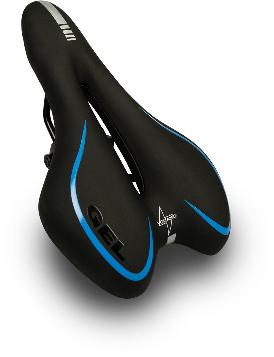 Voltano Trekking Fietszadel - Comfortabel Gel Zadel - Met Uitsparing - Inclusief Zadelstrop - 100% Waterdicht - Unisex - Zwart / Blauw
