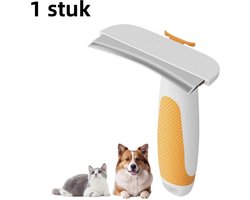 1 artikel - Kattenkam - Verwijdert losse haren met één druk op de knop - Antislip handvat - Kattenverzorging - Kamgereedschap voor de vacht - Geel