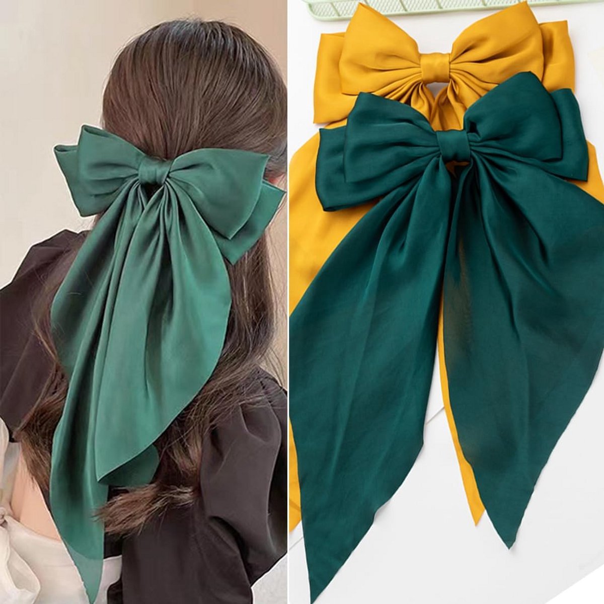 Set van 2 Oversized Haarstrikken Lange Staart Haaraccessoires Dames