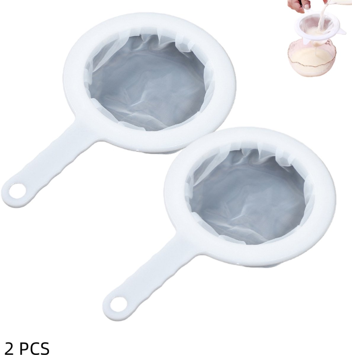 2 stuks - plastic nylon fijnmazige zeef - kleine zeven - nylon keukenzeef - 200 mesh - met PP antislip handvat - voor het zeven van koffie, jam, melk - 23.5×14.5cm
