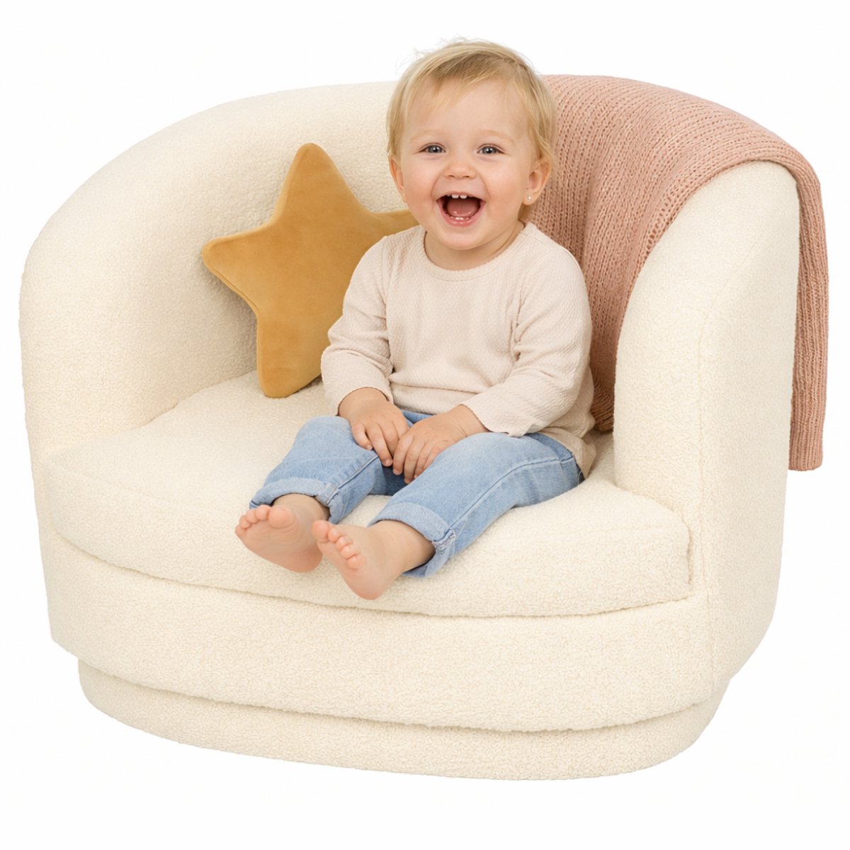MISOU Teddy Stoel - Kind - Fluffy Stoel - Teddy Kinderstoel - Fauteuil - Teddy - Boucle Stoel - 41x45cm - Wit - COZY